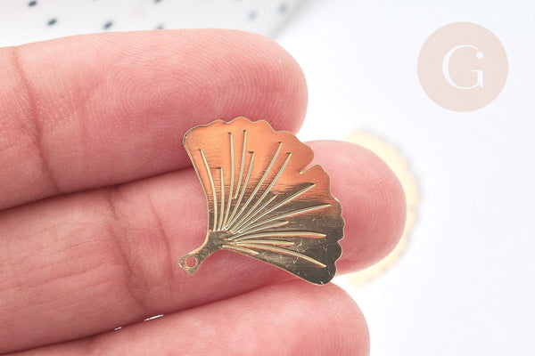 Pendentif feuille gingko laiton doré 22mm,sans nickel, création bijoux nature, x2 G8069