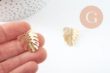 Pendentif feuille laiton, breloque laiton brut, bijou laiton,feuille monstera, bijoux,pendentif laiton brut,,22mm, x2 (G0912)