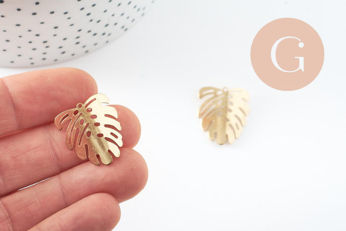 Pendentif feuille laiton, breloque laiton brut, bijou laiton,feuille monstera, bijoux,pendentif laiton brut,,22mm, x2 (G0912)