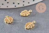 Pendentif feuille laiton doré zircon 14mm, X2 (G9840)