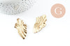 Pendentif feuille laiton plié,breloque laiton brut,bijoux,pendentif laiton brut,45mm, x2 (G4621)