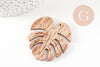 Pendentif feuille monstera bois naturel 49mm, création bijoux bois, x1 (G2452)