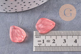 Pendentif feuille pétale verre rose corail 19mm, perles verre tchèque, perle végétale style art déco, x10 (G4191)