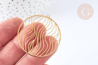 Pendentif filigrane rond vagues acier inoxydable 201 doré 39mm, création bijoux acier inoxydable, x1 G7255