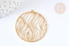 Pendentif filigrane rond vagues acier inoxydable 201 doré 39mm, création bijoux acier inoxydable, x1 G7255