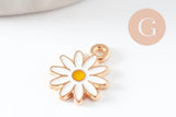 Pendentif fleur Marguerite doré émaillé zamac doré 13mm, x5 (G3967)