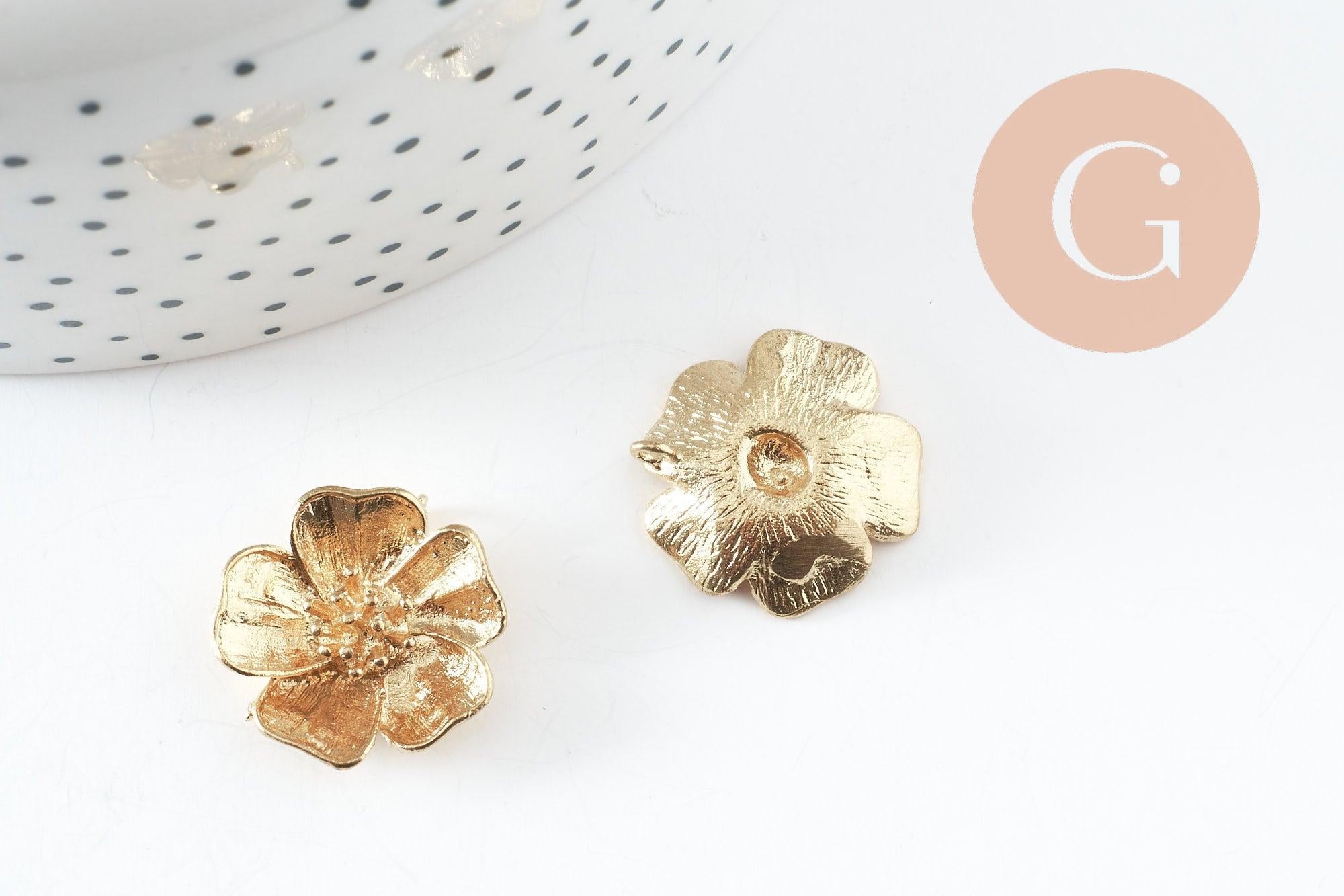 Pendentif fleur laiton brut 20mm, x2 (G4555)