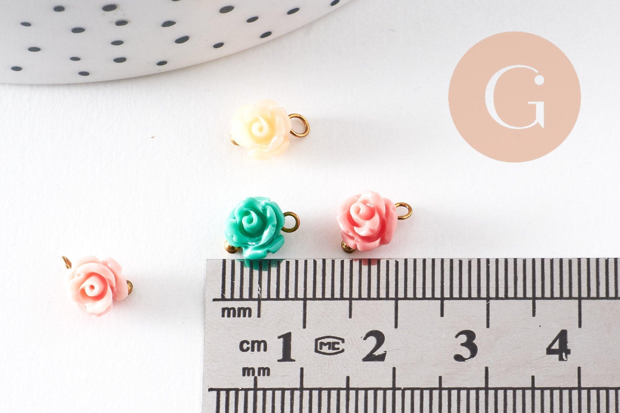 Pendentif fleur de rose résine multicolore support laiton doré 9x7mm, x10 (G4571)