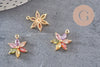 Pendentif fleur doré 24 carats zircon multicolore,pendentif doré cristal, 17mm, x1 (G5525)