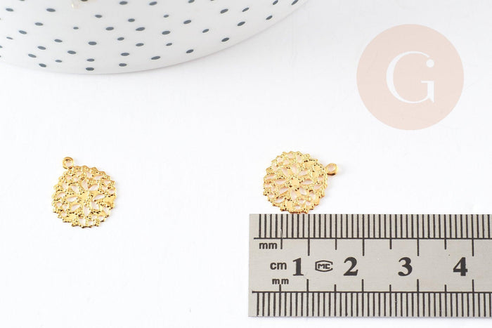 Pendentif fleur filigrane laiton doré 15mm, pendentif dentelle pour creation bijoux x50 G1291