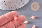 Pendentif fleur résine rose laiton doré 13mm, pendentif bourgeon fleur, x10 (G7087)