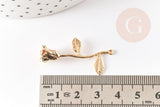Pendentif fleur rose doré 18K, Pendentif bijou laiton,fleur laiton bijoux,37mm, x1 G6429