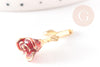 Pendentif fleur rose émail rouge laiton doré 27mm, x1 (G3245)