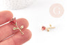 Pendentif fleur rose émail rouge laiton doré 27mm, x1 (G3245)