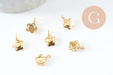 Pendentif fleur support pour cabochon rond 4mm acier 304 inoxydable doré IP, x2 (G10016)