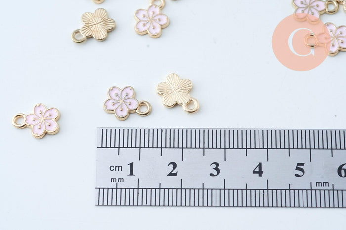 Pendentif fleur zamac doré émail rose 12mm, x5 (G6193)