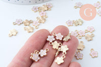 Pendentif fleur zamac doré émail rose 12mm, x5 (G6193)