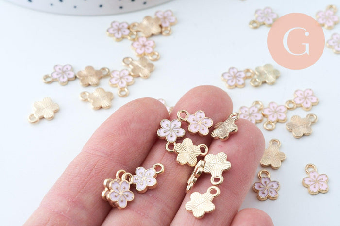 Pendentif fleur zamac doré émail rose 12mm, x5 (G6193)
