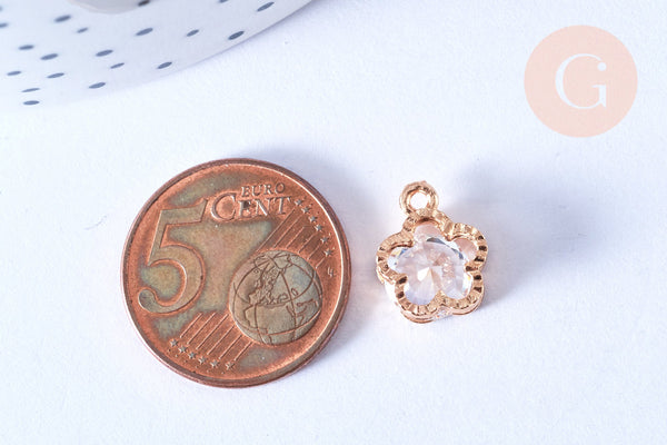 Pendentif fleur zamac doré zircon blanc 12mm,pendentif doré pour création de bijoux, x4 G7097
