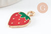 Pendentif fraise doré émaillé rouge 20.5mm, x2 (G4528)