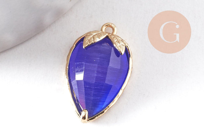 Pendentif fraise en pierre et zircon laiton doré 18mm, x1 (G10346)