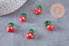 Pendentif fraise fruit rouge verre artisanal tchèque 25mm, x5 (G1985)