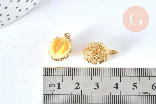 Pendentif fruit durian laiton doré 18K émail jaune 17mm,pendentif fruit , x1 G6823