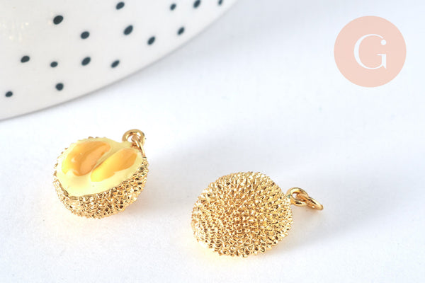 Pendentif fruit durian laiton doré 18K émail jaune 17mm,pendentif fruit , x1 G6823