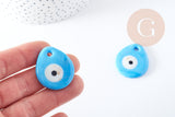 Pendentif goutte Mauvais Oeil verre bleu ciel 34x30mm,pendentif verre artisanal chance pour création bijoux, x1 G8852