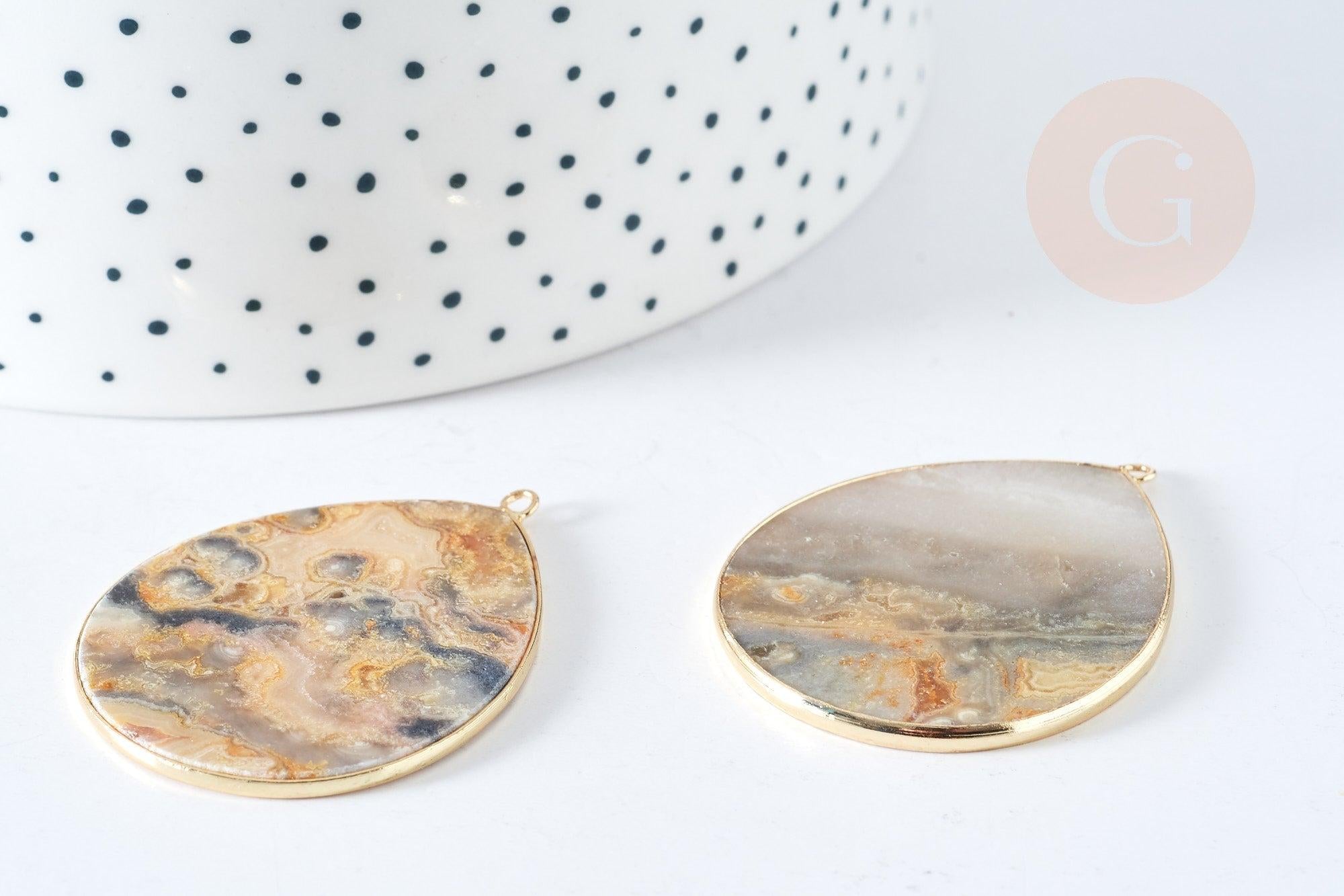 Pendentif goutte agate folle naturelle 56-62mm, x1 (G8371)