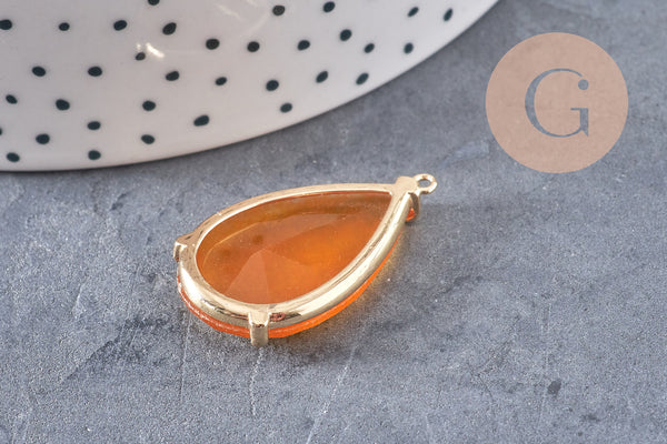 Pendentif goutte agate jaune support doré, pendentif pierre,agate naturelle,agate rouge,création bijoux, pierre naturelle, 32mm, x1 G3547