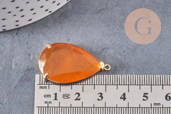 Pendentif goutte agate jaune support doré, pendentif pierre,agate naturelle,agate rouge,création bijoux, pierre naturelle, 32mm, x1 G3547