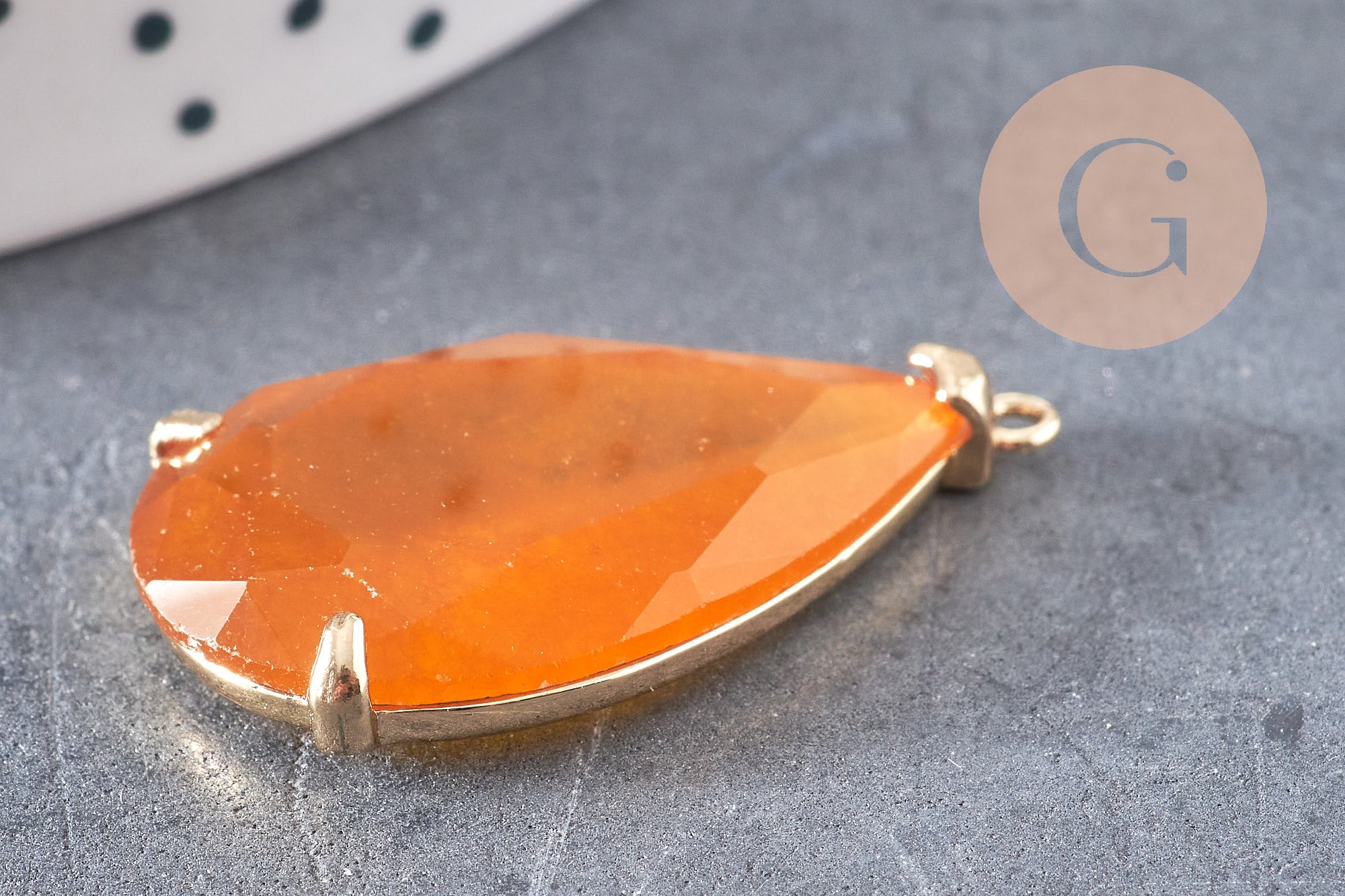 Pendentif goutte agate jaune support doré, pendentif pierre,agate naturelle,agate rouge,création bijoux, pierre naturelle, 32mm, x1 G3547