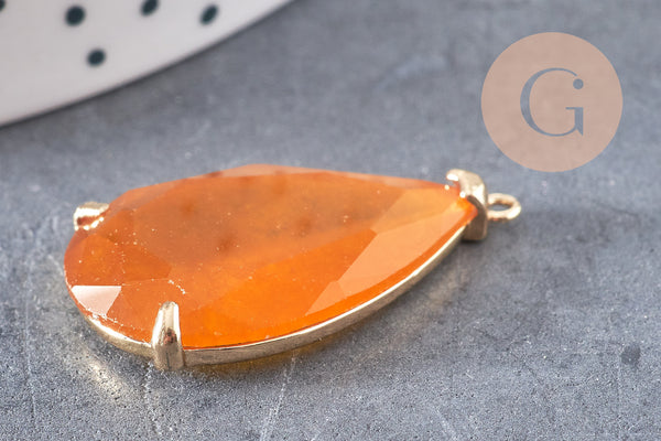 Pendentif goutte agate jaune support doré, pendentif pierre,agate naturelle,agate rouge,création bijoux, pierre naturelle, 32mm, x1 G3547