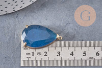 Pendentif goutte agate naturelle bleu laiton doré 32mm, x1 (G2040)