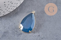 Pendentif goutte agate naturelle bleu laiton doré 32mm, x1 (G2040)