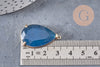Pendentif goutte agate naturelle bleu support laiton doré 32mm, x1 (G2040)