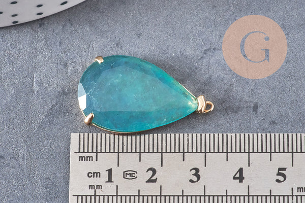 Pendentif goutte agate naturelle bleue support doré 32mm, x1 (G2435)