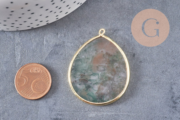 Pendentif goutte agate verte mousse,pendentif bijoux, pendentif agate,pendentif pierre, agate naturelle,agate mousse,41mm, x1 G3291