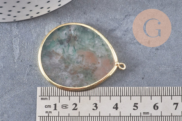 Pendentif goutte agate verte mousse,pendentif bijoux, pendentif agate,pendentif pierre, agate naturelle,agate mousse,41mm, x1 G3291