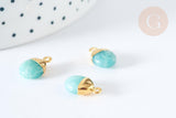 Pendentif goutte amazonite naturelle argent 925 doré 18K 20mm, x1 (G7720)