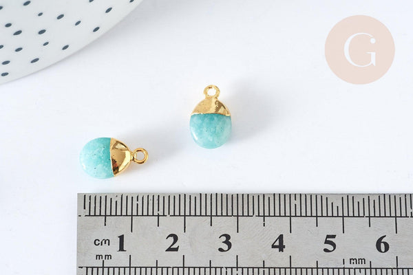 Pendentif goutte amazonite naturelle argent 925 doré 18K 20mm, x1 (G7720)