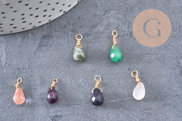 Pendentif goutte aventurine améthyste quartz rose cherry quartz 16mm, x1 (G4502)