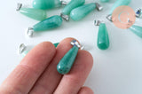 Pendentif goutte aventurine naturelle roulée acier inoxydable platine 28mm, x1 (G6171)