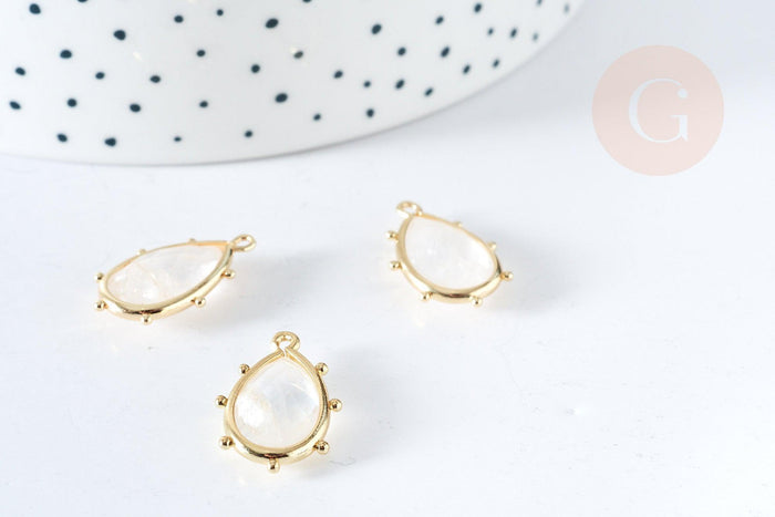 Pendentif goutte cristal de roche naturel laiton doré 22.5mm,pendentif bijou pierre naturelle, x1, G8365