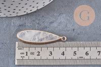 Pendentif goutte cristal de roche naturel laiton doré 40mm, x1 (G2555)
