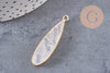 Pendentif goutte cristal de roche naturel laiton doré 40mm, x1 (G2555)