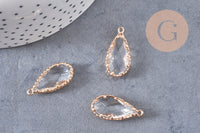 Pendentif goutte cristal transparent facetté laiton doré 25.5mm, x1 (G3105)