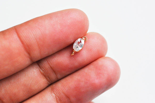 Pendentif goutte doré 24 carats zircon blanc 11x4mm, x5 (G3631)