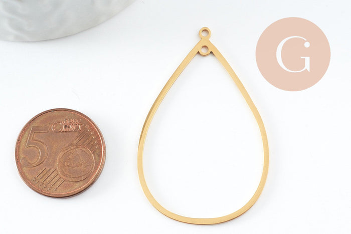 Pendentif goutte évidé acier 201 inoxydable dore 42mm, x1 (G9521)